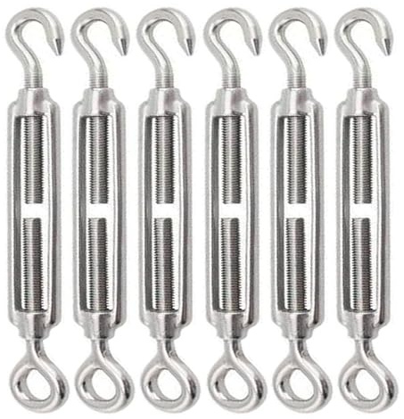 GERUI 6 pcs M6 Spannschlösser,Seilspanner Edelstahl, Haken und Auge Spannschloss Drahtseil Spanner Einstellbar Drahtspanner für Maschendrahtzaun, Stahlseil mit Ösen, Gardinenseil (6 pcs M6)