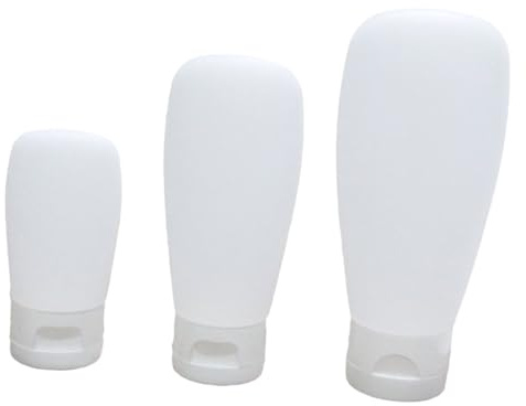 HEALEEP Lot de 3 Flacons de Sous-emballage en Silicone 30-60-100 Ml Rechargeables, Souples et Portables, pour Cosmétiques de Voyage et Soins Personnels Bouchon à Clapet Pratique