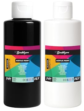 Bastelzone Acrylfarben-Set. Deckende Malfarben für Leinwand, Pouring, Papier, Holz, Stein, Stoff, Leder, Metall, Keramik. Allzweckfarben-Set (DUO (Schwarz & Weiss))