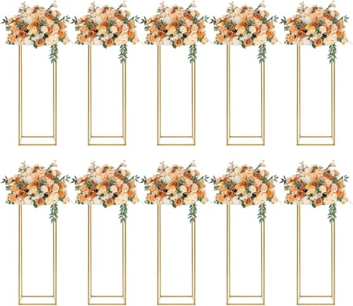 10pcs 60cm Column Vases White Gold Centerpieces for Table Metal Flower Stand White Gold Wedding Centerpieces Flower Holders for Tables Party Floral Stands for Flowers (Gold)