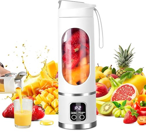 Portable Blender Smoothie Maker, 450ml USB Rechargeable Smoothie Maker with 12 Blades & Travel Lid for Smoothies Milkshakes Fresh Juices & Iced Drinks, Blender Cup for Home, Gym, Outdoor (White)