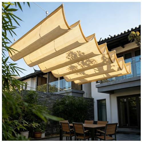 Store ondulé, Voile d'ombrage rétractable sur Mesure for pergola, Respirant, filtrant la lumière, avec kit de Rails coulissants, Voile d'ombrage rétractable à Corde(W1.1*L3m/W3.60*L9.84ft)
