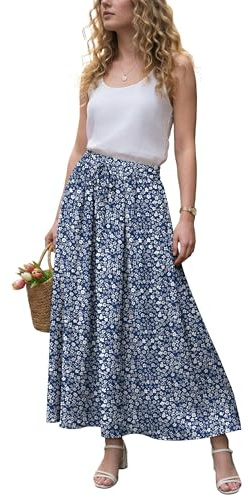 GRECERELLE Jupe d'été longue pour femme - Style bohème - Ligne trapèze - Élégante - Longue jupe fluide - Avec poche - Légère et aérée