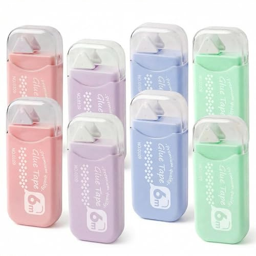 8 Pack Double Sided Tape Roller, Permanent Dot Glue Tape Runner (6mm x 6m), Mess-Free Adhesive Roller Pen for Scrapbooking, Card Making, Dot Journaling, Crafting & Office Stationery, Pastel Colours