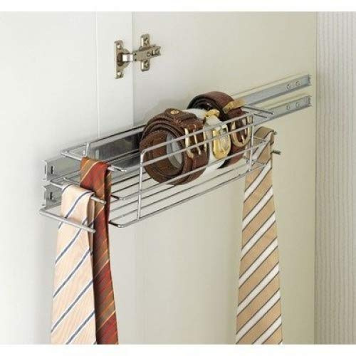 WENKO 5977100 Schrankauszug Kleinteileablage - Ablage mit 6 Krawatten- / Gürtelhaltern, Chrom, 40 x 10 x 9 cm