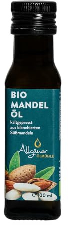 ALLGÄUER ÖLMÜHLE – Bio Mandelöl | Mildes Mandelöl aus kontrolliert biologischem Anbau. Aus ungerösteten, blanchierten Süßmandeln. Ideal für kalte Speisen & Desserts | Inhalt: 100 ml
