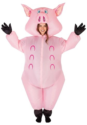 AirSuit® Aufblasbares Kostüm Schwein | Ausgefallenes Auflbaskostüm | Premium Qualität | Größe Erwachsene 160 bis 190cm | Polyester | Angenehm tragbar | Resistent | Mit Aufblassystem | OriginalCup®