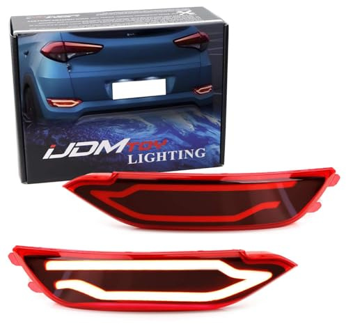 iJDMTOY JSR Style Red Lens LED Bumper Reflector Lights Compatible With 2016-2018 Hyundai Tucson IX35, Function as Tail, Brake & Rear Fog Lamps