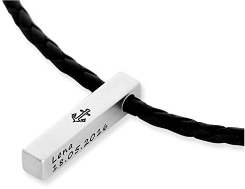 Namenskette Herren Lederkette Koordinaten Schmuck Anker Herrenkette Männer Halskette Leder Silber Barren Herrenschmuck Silberbarren Gravur Männerschmuck | HANDMADE IN GERMANY