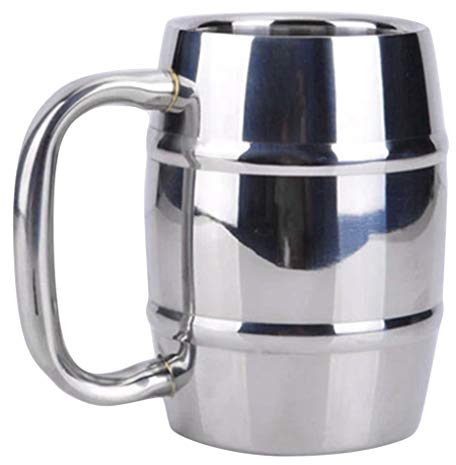 Tubayia - Boccale da birra a doppia parete, in acciaio INOX, con manico