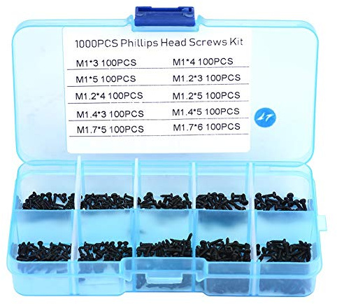 Jadeshay Kleine Schrauben Set, 1000 Stücke Mini Schrauben Sortiment Kit Kreuzschlitzschrauben Brillenschrauben M1 M1.2 M1.4 M1.7