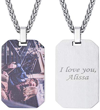 U7 Foto Kette für Männer Frauen personalisiert Erkennungsmarke/Herz/Runde Anhänger Halskette mit Namen Texte Gravur Schmuck 925 Silber/18k vergoldet/Edelstahl einzigartiges Souvenir Geschenk