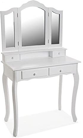 Toilette per trucco bianca mobile con specchio pieghevole 4 cassetti in legno