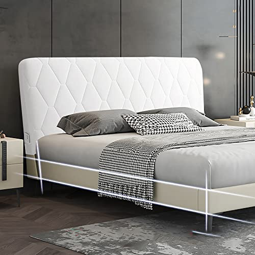 WSGJHB Bett Kopfteil Hussen/Bezug, Bettkopfteil Hussen Staubdichte Dehnbare Kopfteilbezug, Verdicken Baumwolle Kopfbedeckungen Abdeckung Baumwolle Kopfbedeckungen Kopfende 150cm Cremeweiß