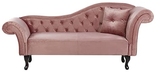 Beliani Chaiselongue Samt rosa rechts gesteppt mit Kissen Chesterfield-Stil Lattes