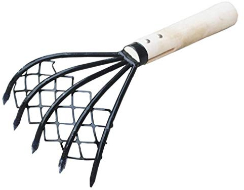 Clam Rake Conch Garden with Net Tool 5 Claw Beach Claw Rake, Shell Digging Tool, Dig Seafood Wood Handle Accessories