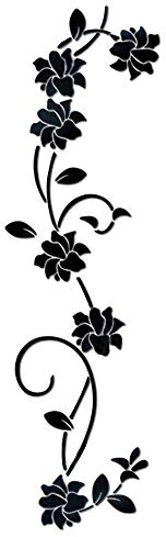 LELE LIFE Fleur Vigne Acrylique Miroir Stickers Muraux, Élégant Réglage Mur Autocollant, Décoration Murale pour La Maison Salon Chambre Décor, Noir