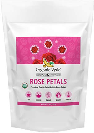 Organic Veda Dried Rose Petals, 4 oz - 100% Organic Real Edible Rose Petals - Food Grade USDA Rose Petal for Making Rose Water, Baking, Herbal Tea, Cosmetics, Decor, Bath, Toppings - Vegan, Non-GMO