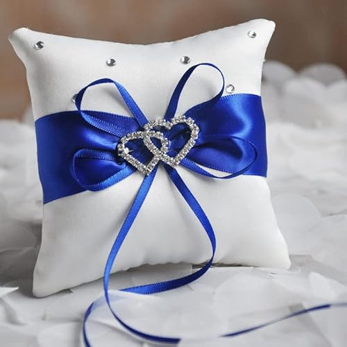 Restokki Soporte para Portador de Anillo Nupcial Cojín Caja de Anillo de Boda de Doble corazón Accesorios de Boda Suministros de decoración(Azul)