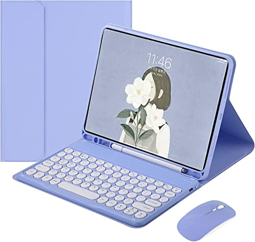 XLAHD Funda con Teclado para iPad Mini De 6.ª Generación con Ratón, Teclado De Color Bonito, Tecla Redonda Retro, Colores Caramelo, Teclado Desmontable Bluetooth, Funda para 2021 iPad Mini 6 (Morado)