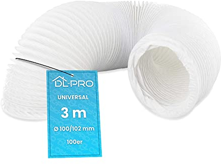 DL-pro 3 m Tuyau d’évacuation Ø100 mm – Conduit PVC flexible blanc pour hotte, climatiseur, sèche-linge – NON compatible Ø102 mm