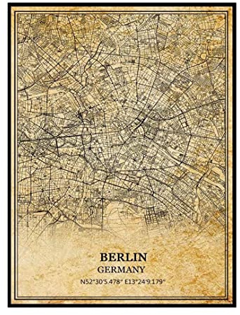 TANOKCRS Berlin Deutschland Vintage Karte Poster Kunstwerk Wandkunst Stadt Straßenkarte Druck Reise Souvenir Geschenk Wohnkultur ungerahmt