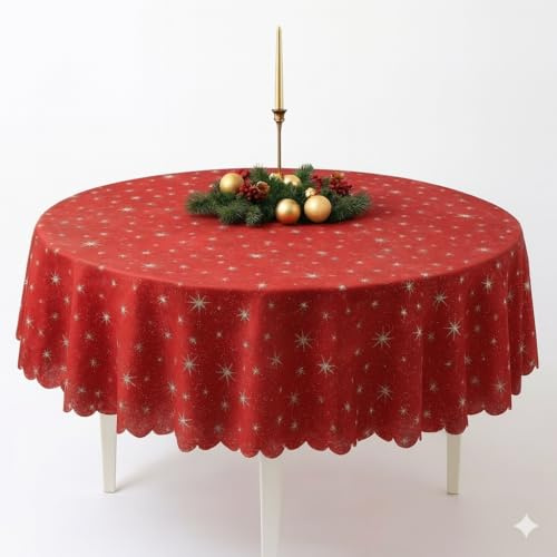 Lurex Tischdecke Sterne Glitzer Weihnachten Christmas Rot Rund 135 cm