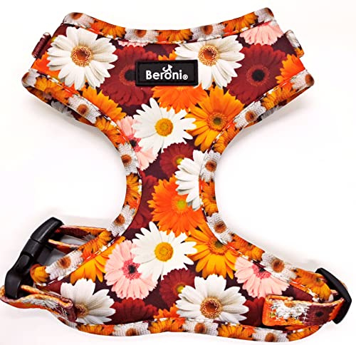Hundegeschirr kleine Hunde Softgeschirr Brustgeschirr verstellbar Blumen floral Hundegeschirr Neopren gepolstert Geschirr Hund rot bunt (XS: Hals 29-36 cm, Brust 36-48 cm)