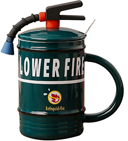 ZONSUSE Feuerlöscher Tasse Personalisiert,Kaffeebecher Porzellan,Cappuccino Tassen,3D Teetasse,Lustige Geschenke für Männer Frauen Liebhaber Freunde Kollegen Kinder Geburtstage Feiertage (Grün)
