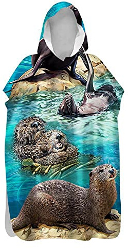 Highdi Handtuch Surf Poncho mit Kapuze Erwachsene für Damen Herren Teenager, Badeponcho Handtuch Poncho aus Mikrofaser auch als Umkleidehilfe Strand