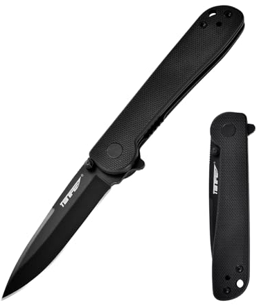 TONIFE Rising Star Klappmesser Outdoor Messer mit Taschenclip, 8Cr14MoV Klinge und G10 Griff für Kleine Messer Camping Messer (Schwarz + Schwarz Titan)