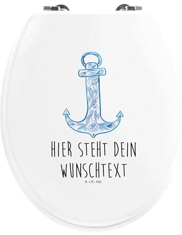 Mr. & Mrs. Panda Personalisierter WC Sitz Motiv Anker Blau - Personalisierte Geschenke, Toilettendeckel, WC-Deckel, Lustige Sprüche, Klodeckel, Toilettensitz, Klobrille, mit Namen