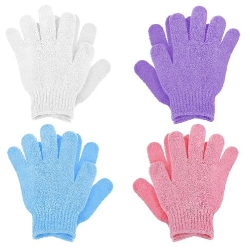 DHWEKU 4 Guanti Esfolianti in Bambù Esfoliante per Il Corpo Scrub Esfoliante per Doccia Spa Massaggi e Rimozione Delle Cellule Morte (Blu,bianco,viola,rosa)