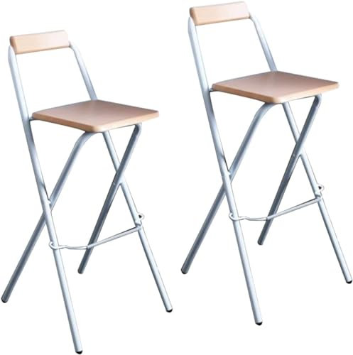 30-Zoll-Klapp-Barhocker mit Rückenlehne und Fußstütze, Küchen-Barstuhl für Café-Home-Office, kompakter tragbarer Hochstuhl, natürliche Farbe, 2er-Set, Weiß, Bar 75 cm/30 Zoll 421Sensational