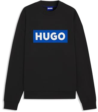 HUGO Herr Niero Fleece-tröja med tryckt logotyp, Svart1, S
