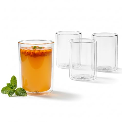 Wilmax | Thermogläser 400 ml | 4er-Set | Doppelwandige Gläser aus Borosilikatglas – Latte Macchiato Gläser, Kaffeegläser & Teegläser | Spülmaschinenfest