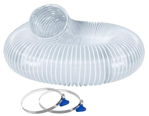 POWERTEC 70391 Lot de 2 colliers de serrage en acier inoxydable de 6,3 cm x 1,5 m en PVC pour le travail du bois et l'aspirateur d'atelier, tuyau collecteur de poussière de 6,3 cm, transparent