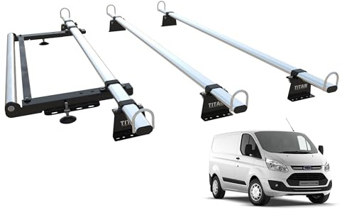 TITAN WorkReady Van Roof Rack 3 Bars & Roller - Compatible Fittings to fit a TRANSIT CUSTOM MK1 (2012-2023)
