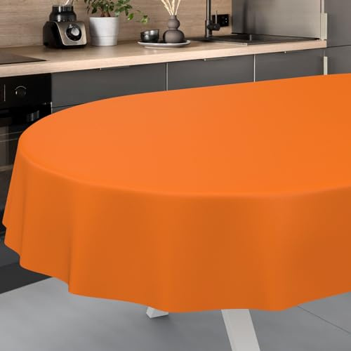Wachstuch-Tischdecke Tischdecke abwaschbar Wachstuch Garten-Tischdecke Outdoor Indoor Oval 220x140cm Schnittkante Orangen