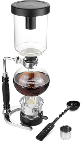 QWORK 5-Cup (600ml) Siphon Coffee Maker - Borosilicate Glass Syphon Brewer with Adjustable Buffer Clamp, High-Temperature Resilience, Tabletop Glass Siphon Pot for Coffee Aficionados