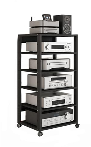 YCOVSFP Medienregal Mit 6 Regalen, Audio-/Video-Komponentenschrank, Stereo-Rack-Soundturm Mit Höhenverstellbaren Trennwänden, Perfekt for DVD-Player