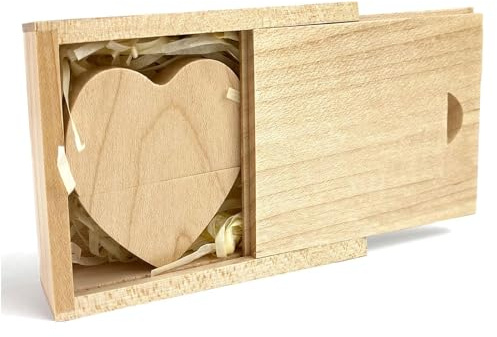 USB Stick Herz 64 GB USB 3.0 mit Geschenkbox, TATMOHIK Holz USB Stick Geschenk Flash Drive mit Holzbox für Fotoalbum Verlobung Liebe Hochzeit Geburtstag Datenspeicher Geschenkidee (Ahorn, 64GB)