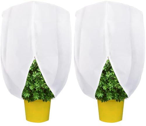 Gartenvliesbeutel für Pflanzen, groß, 80 g/m², 2 Stück, 2,4 x 2 m, Gartenvlies für Pflanzen, wärmende Pflanzenvlies, Frostschutzjacken mit Reißverschluss und Kordelzug für Baum, Winter, Outdoor,