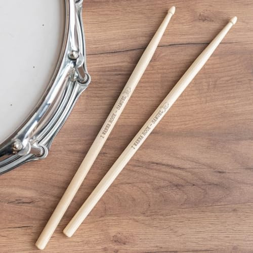 Wanapix | Baquetas Personalizadas con Nombre | Baquetas Bateria Personalizadas | Palillos Tambor | Madera de Nogal | 5A - 1,4ø x 40,5 cm | Rock