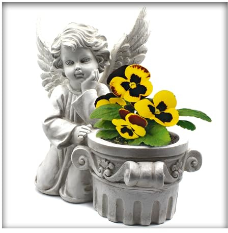 Kieskönig Pflanzgefäß Engel Pflanztopf Grabdeko, Gartendeko Blumentopf Dekofigur, Statue Höhe 29 cm