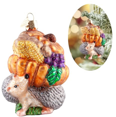 HZYC Thanksgiving-Igel-Weihnachtsbaumschmuck,Handgeblasenes Glasornament | Weihnachtsdekorationen für Tierliebhaber Feiertagsparty Heim Geschenk