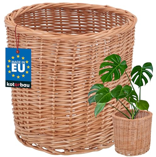 KOTARBAU® Weidenkorb zum Bepflanzen Naturfarbe Höhe 28 cm ⌀ 33 cm Übertopf Korb aus Weide Pflanzkorb geflochten Pflanzkörbe Outdoor Korbübertöpfe für Balkon Blumentopf geflochten