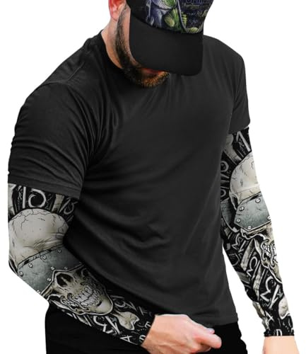 ShopINess Dödskalle hylsor för biker sport halloween och evenemang arm ärmar UV-skydd och komfort en storlek, Svart och vit, one size