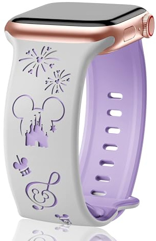 SHOPANDSE Cute Cartoon Two Tone Engraved Bands Compatible with Apple Watch 38mm 40mm 41mm 42mm 44mm 45mm 46mm 49mm, Soft Silicone Sport Strap for