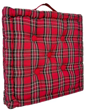Tata Home Cuscino per Sedie Cucina 40x40 cm Cuscino Mattonella Sedia da Interno ed Esterno Cuscino Pavimento Materasso Trapuntato Imbottito Altezza 8 cm Mod. Scozzese Rosso (1 PEZZO)